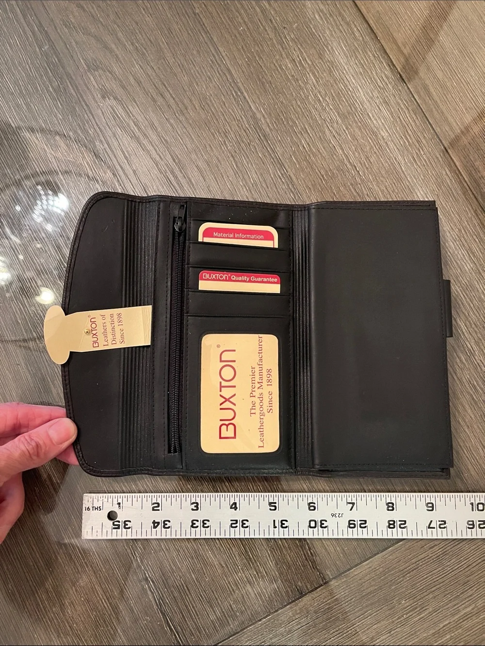 Buxton Velvet Touch Cowhide Leather Checkbook Wallet Organizer Clutch Black NWT